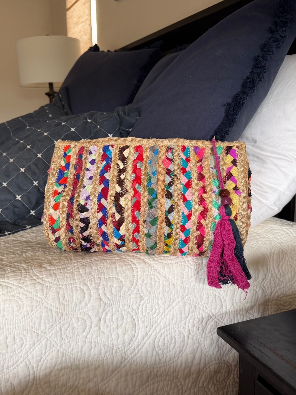🌺 Shiraleah Chicago Woven Straw Clutch Handbag Multi color NWOT